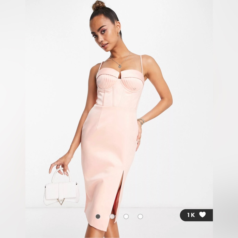 NWT: Lavish Alice pleated corset peach midi dress!